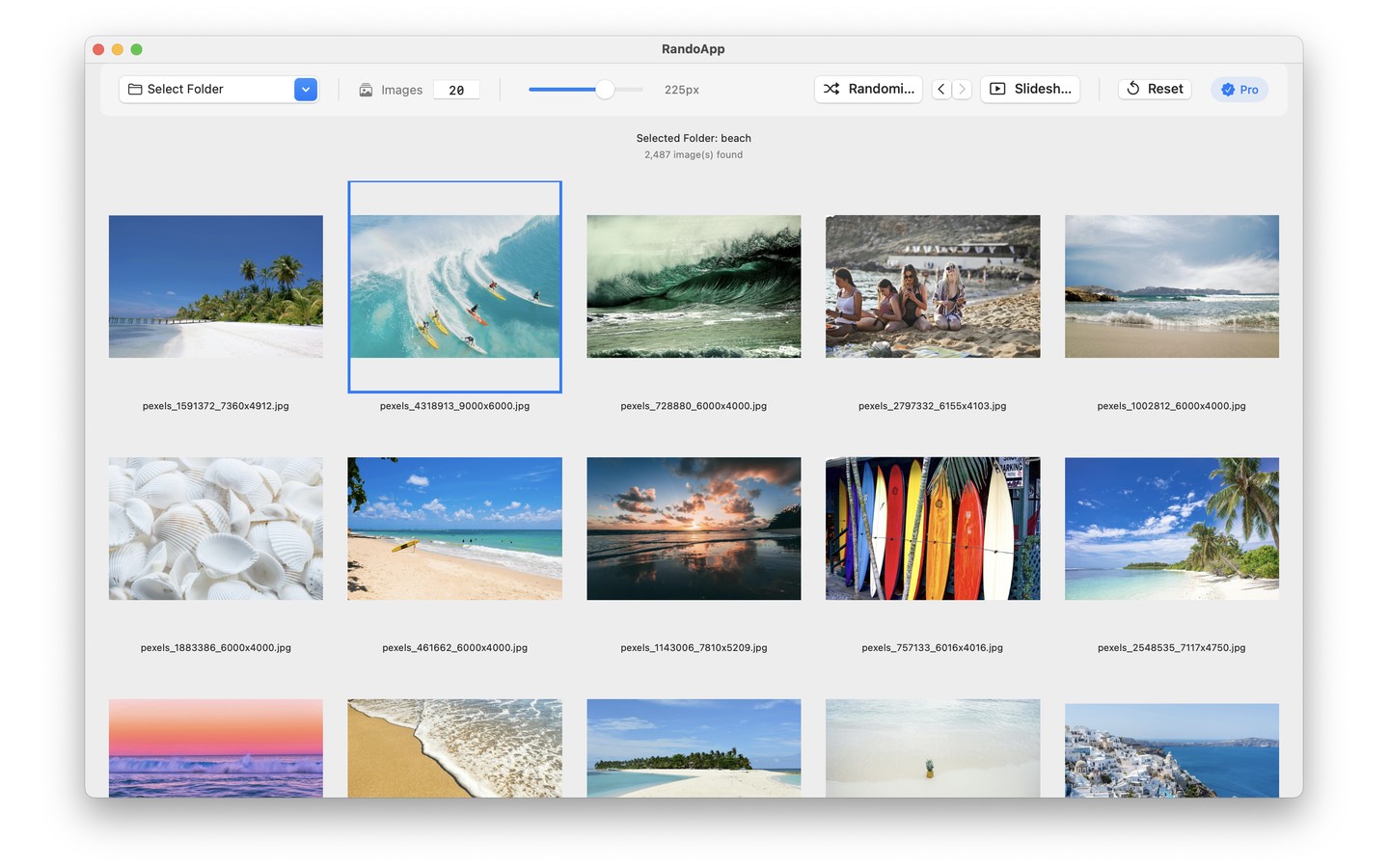 Rando main interface showing thumbnail grid